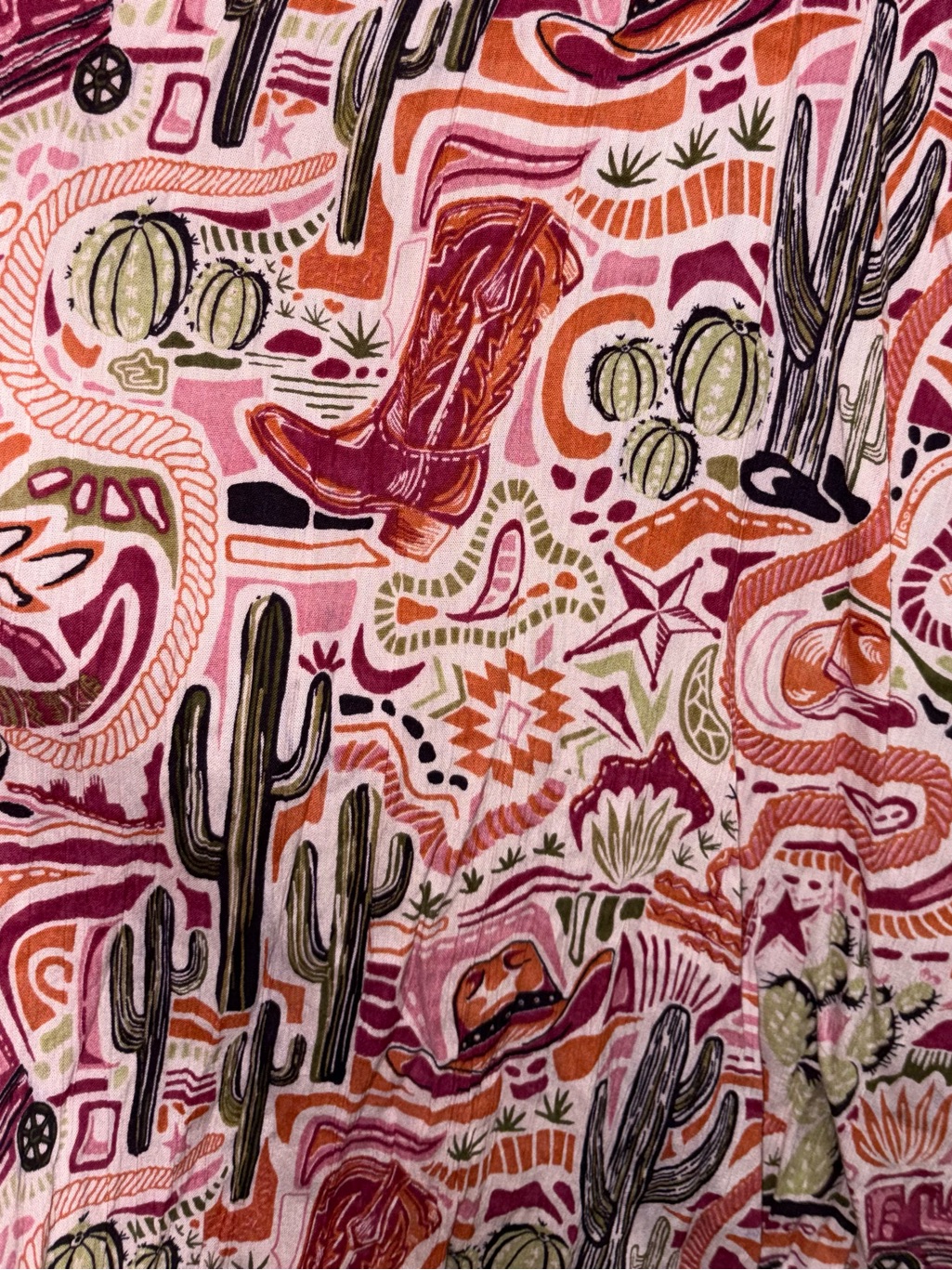 Angie Pink Multi-Print Smocked Spaghetti Strap Western Print Mini Dressnwt — image 7 of 7